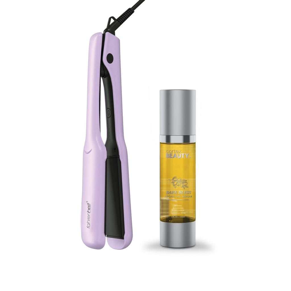 Cortex Beauty Purple MegaPlate | Professional 1.75” Wide Plate Flat Iron & Argan Oil Set