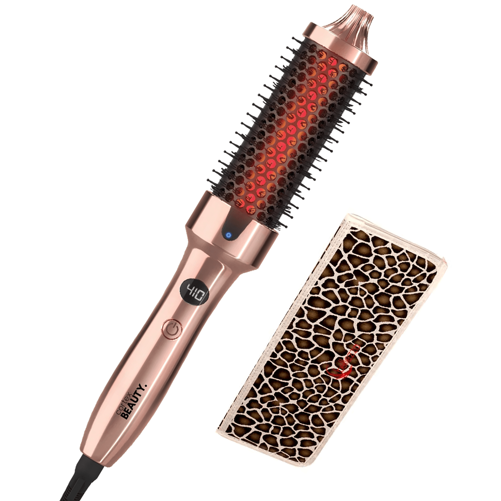 Cortex Beauty Rose Gold 1.5&quot; Digital Infrared &amp; Ionic Thermal Styling Brush and Heat Mat Set