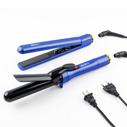 Cortex Beauty True Blue Travel Perfect 2IN1 SWITCH Straight &amp; Curl Interchangeable Cord Set - USA &amp; Euro Cords