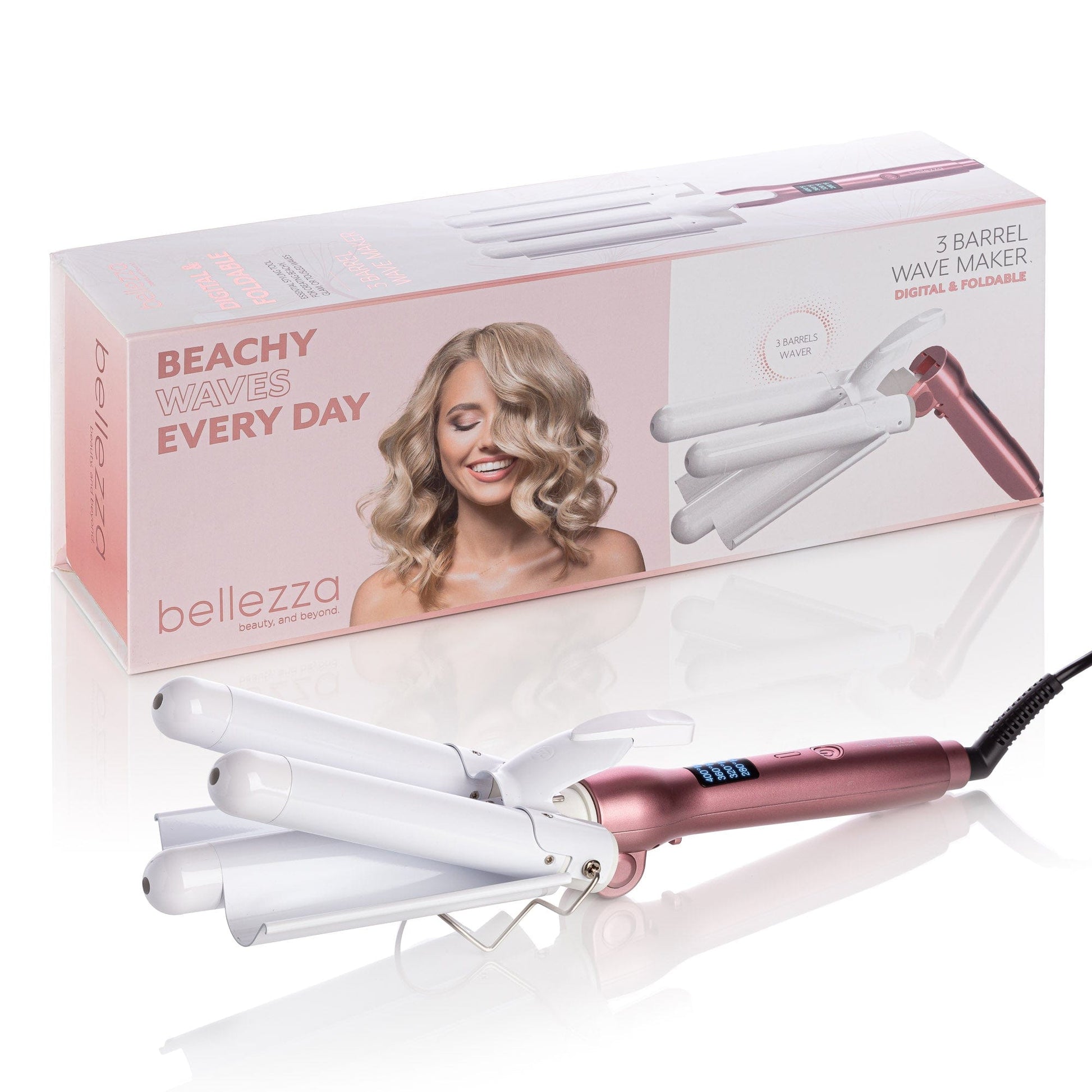 Cortex Beauty WHITE/PINK Bellezza: Digital and Foldable 1" Three Barrel Waver