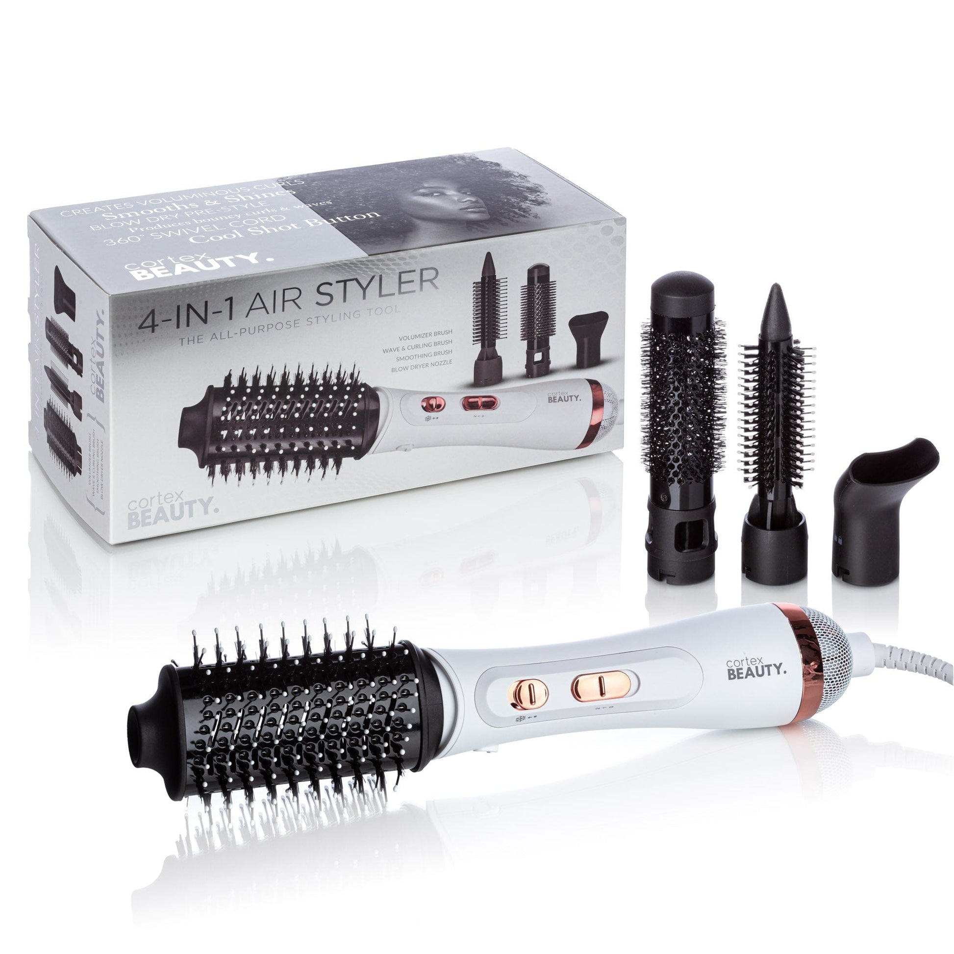 Cortex Beauty White/ Pink Rose Air Styler | 4-In-1 Hot Air Styler Brush