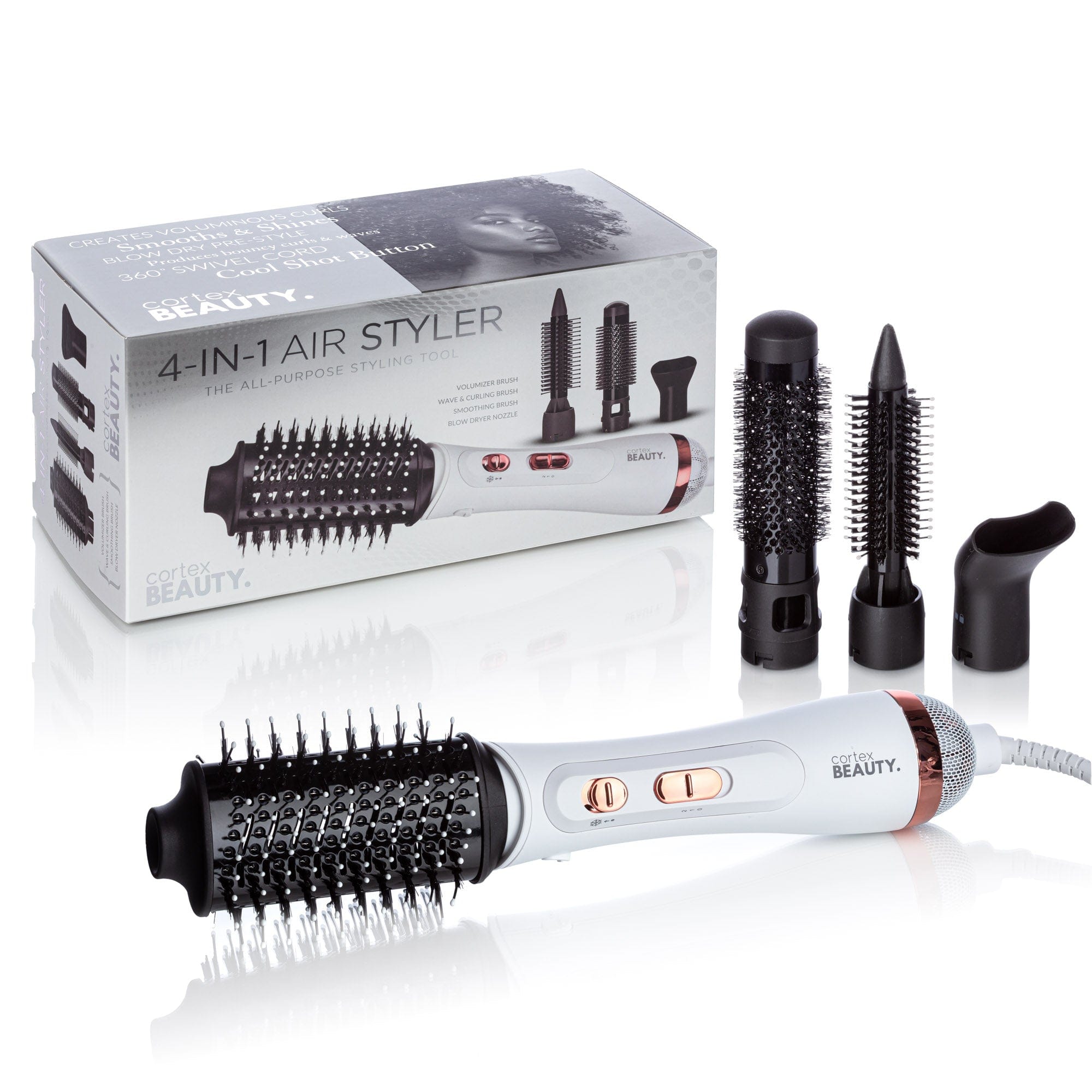 Cortex Beauty White/ Pink Rose Air Styler | 4-In-1 Hot Air Styler Brush