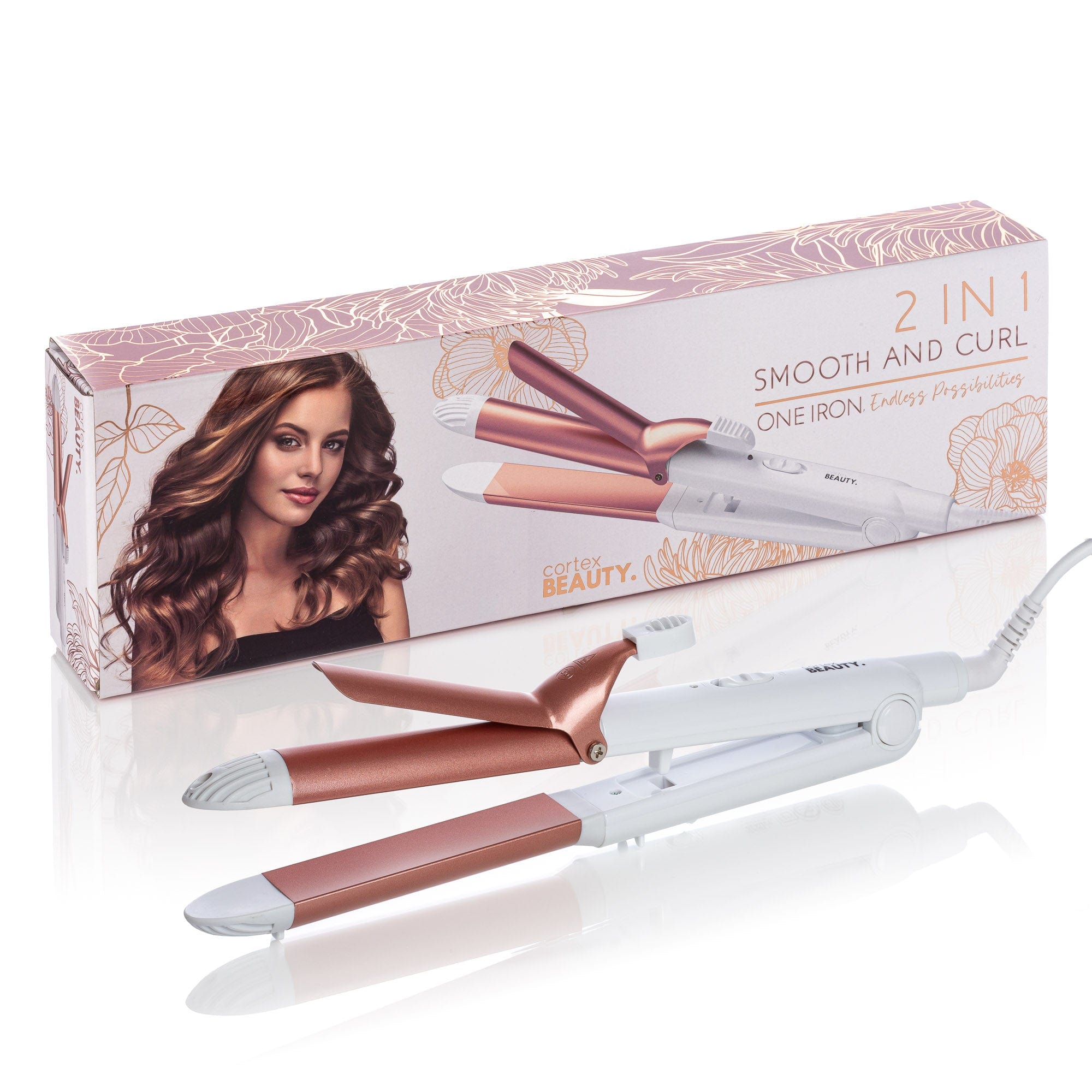Cortex Beauty White / Rose Gold 2-In-1 Smooth &amp; Curl - Flat Iron / Curler