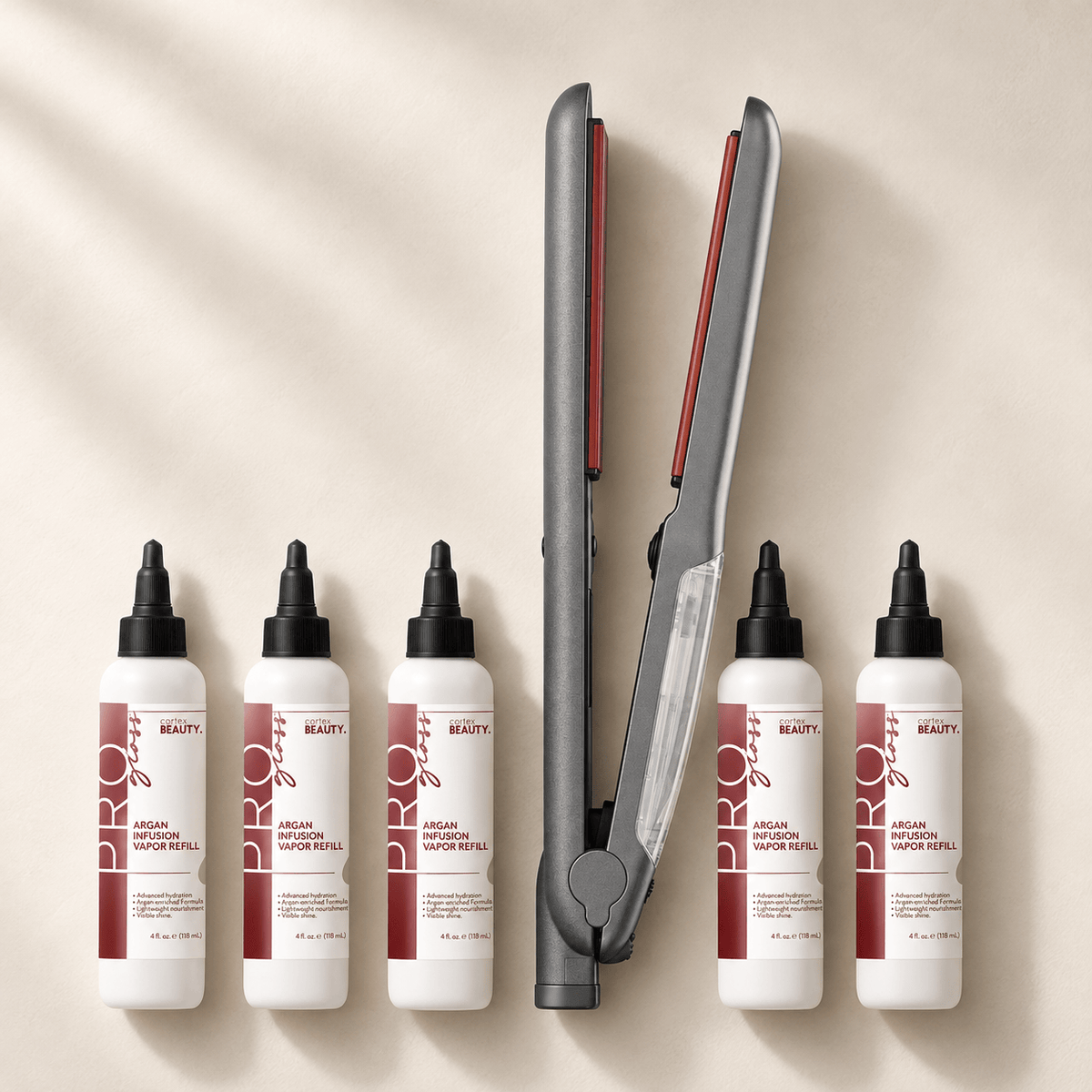 Cortex Beauty PROSteamer | 1.25" Thermolon Argan Infusion Vapor Flat Iron with 5 Argan Oil Refills