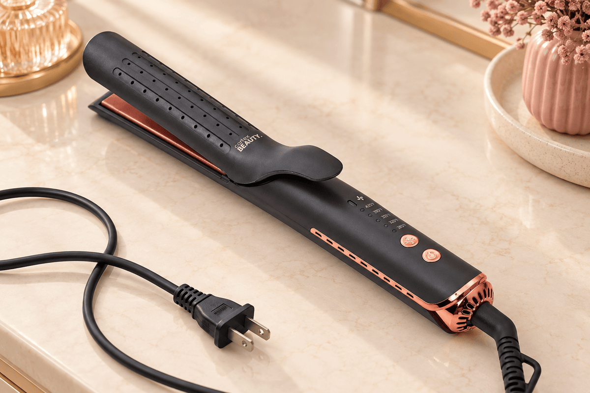 AirGlider | 2-in-1 Cool Air Flat Iron &amp; Curler, Black Rosegold, care and storage