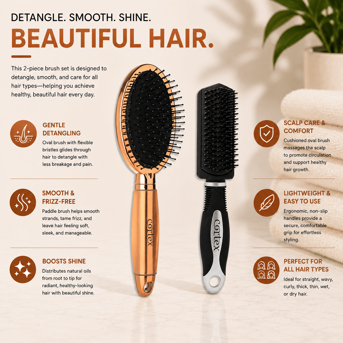 Cortex Rose Gold Paddle Brush Duo