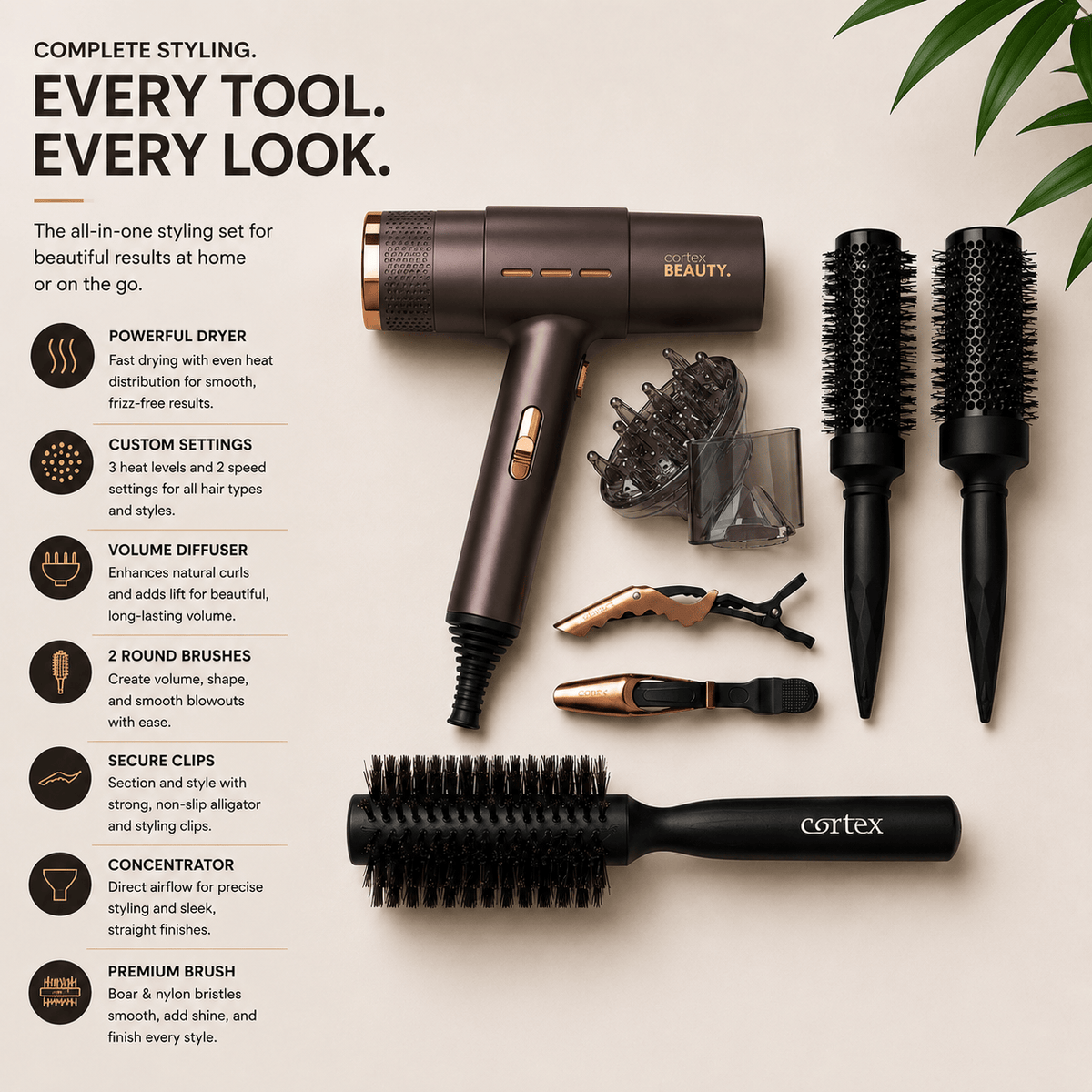 Cortex Salon Dryer & Round Brush Set