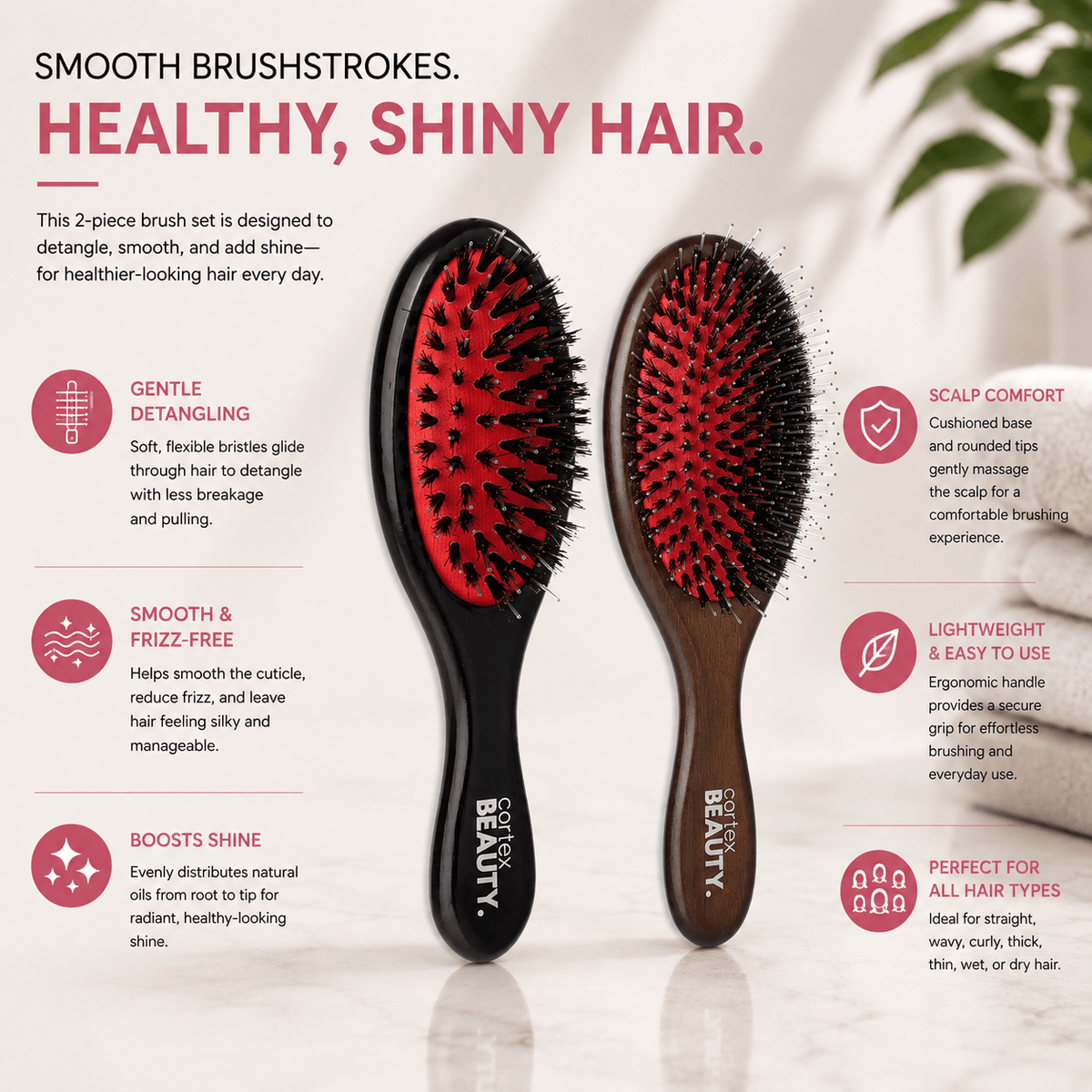 Cortex Wooden Oval Brush Duo