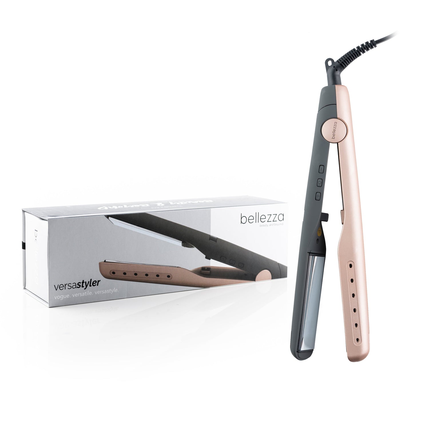 Bellezza Dark Gray/Rosegold The Complete 2-in-1  Digital Iron - Straighten, Flip, &amp; Curl without Changing Tools
