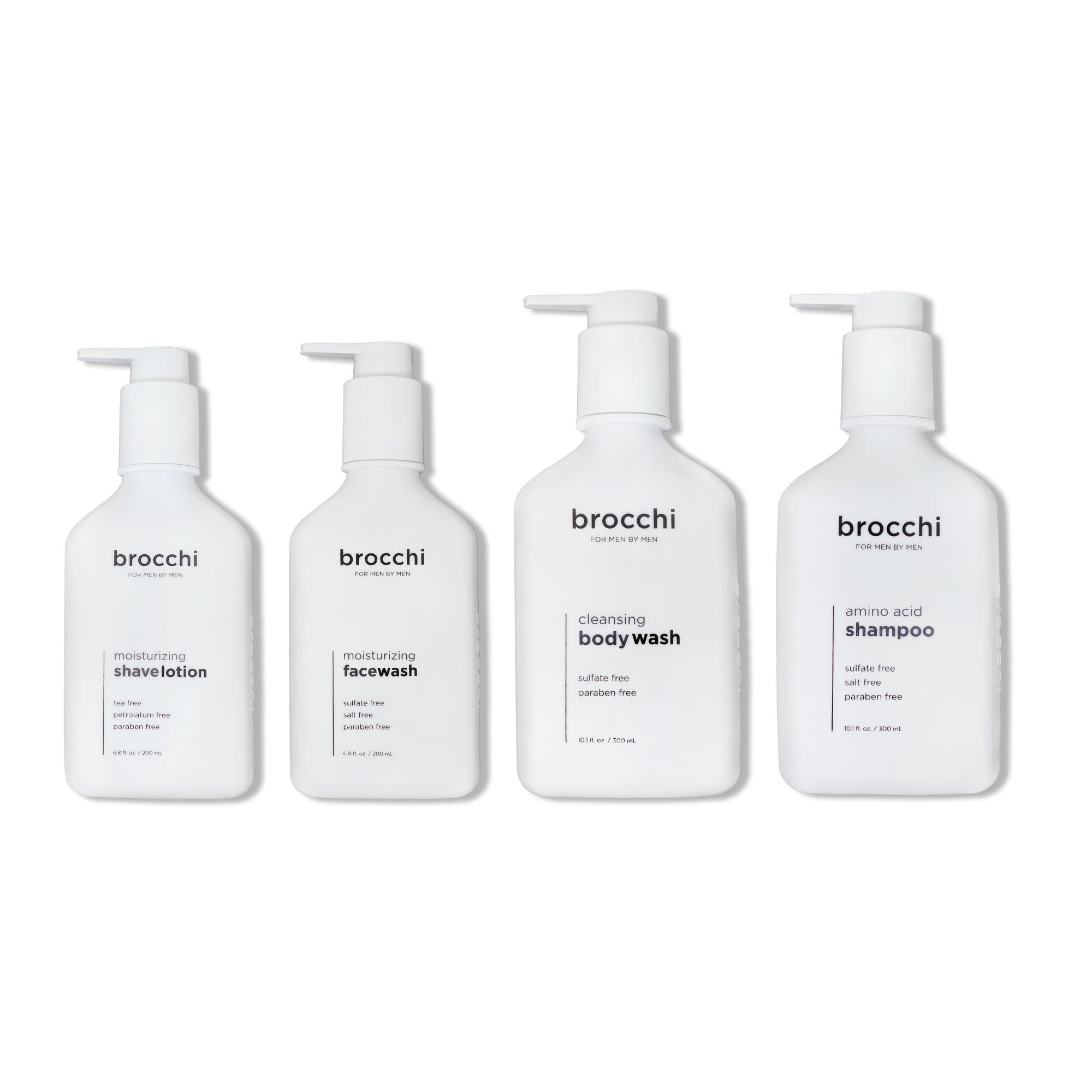 Brocchi 4-Piece Wet Set | Shampoo, Body Wash, Face Wash, & Shave Lotion Bundle
