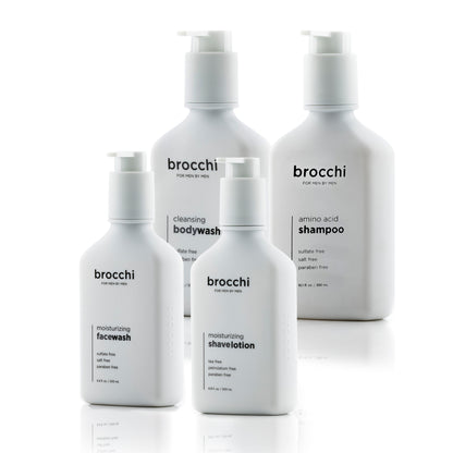 Brocchi 4-Piece Wet Set | Shampoo, Body Wash, Face Wash, &amp; Shave Lotion Bundle