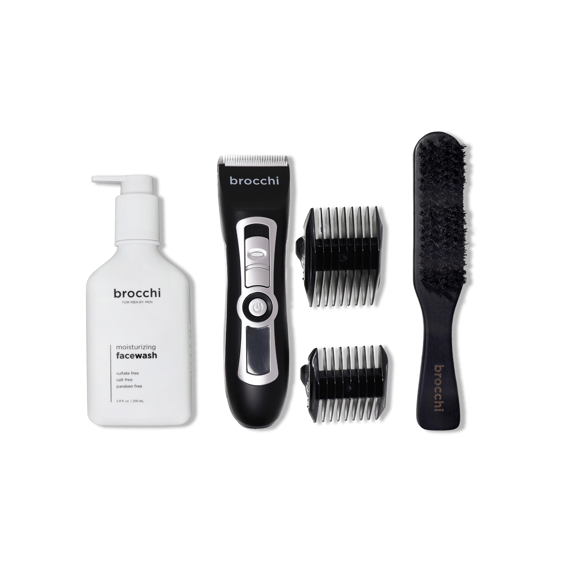 Brocchi BROCCHI Digital Trimmer, Boar Bristle Paddle Brush & Moisturizing Face Wash Set