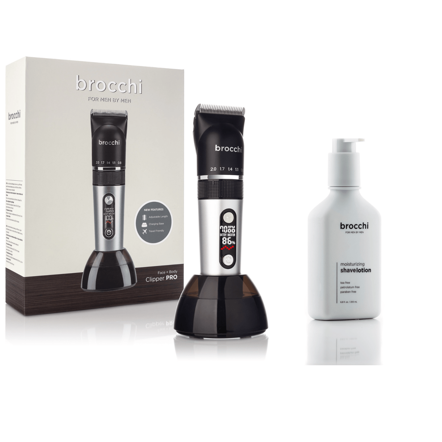 Brocchi Clipper Pro- Digital Face and Body Hair Trimmer + Moisturizing Shave Lotion | 200ml