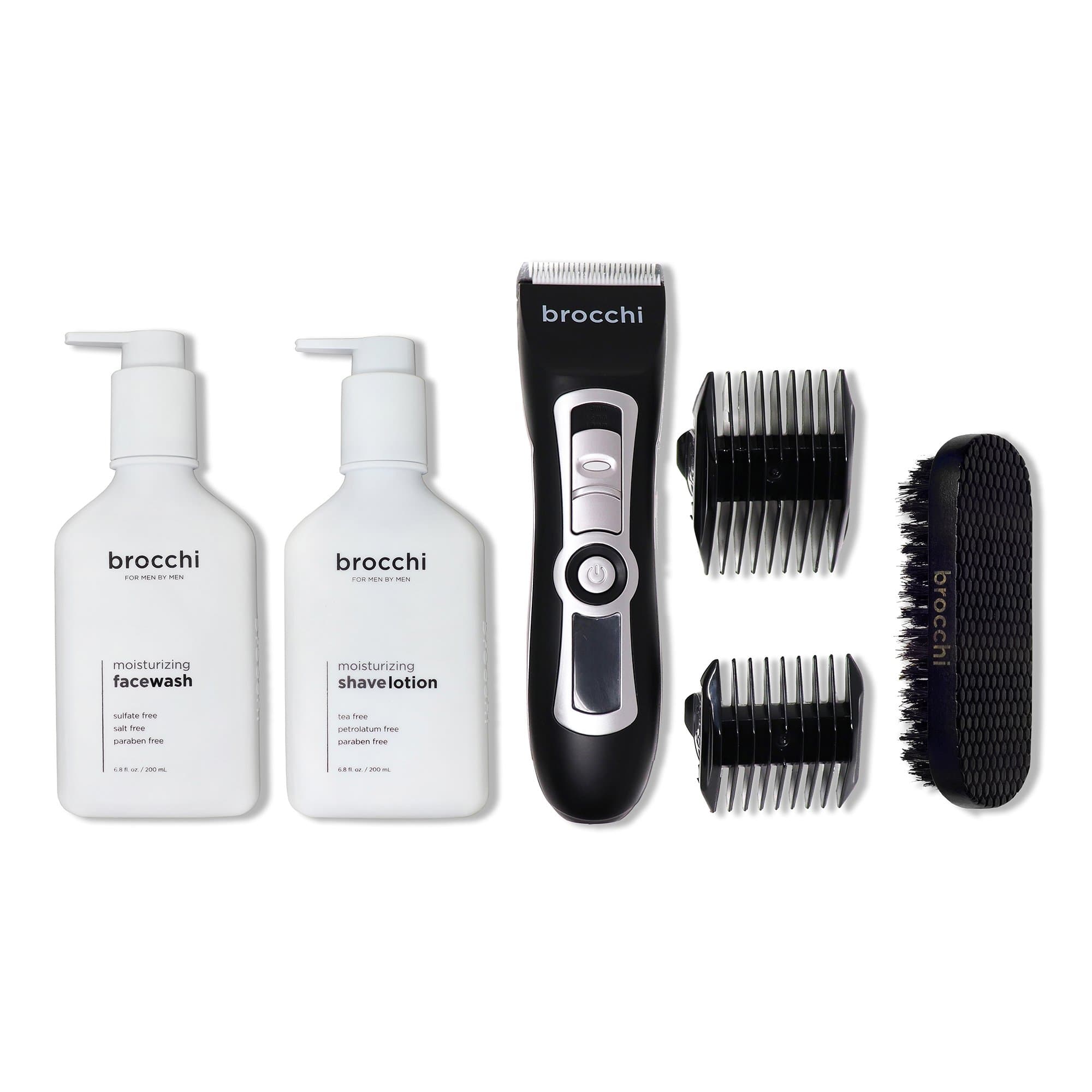 Brocchi Electric Trimmer &amp; Beard Brush | Moisturizing Face Wash &amp; Shave Lotion Bundle