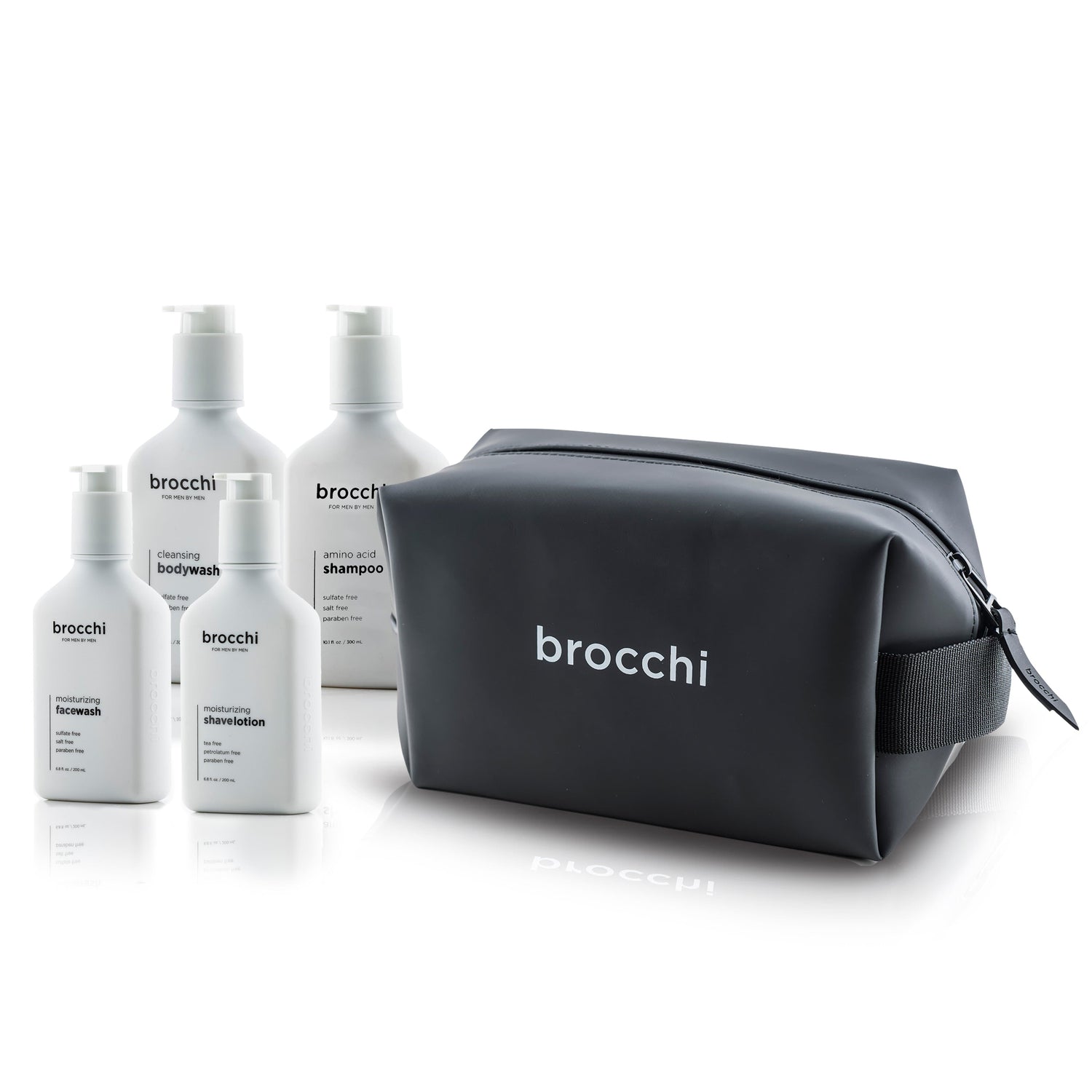 Brocchi Hair &amp; Body Care Essentials - Face Wash, Body Wash, Shave Lotion, Shampoo &amp; Travel Bag