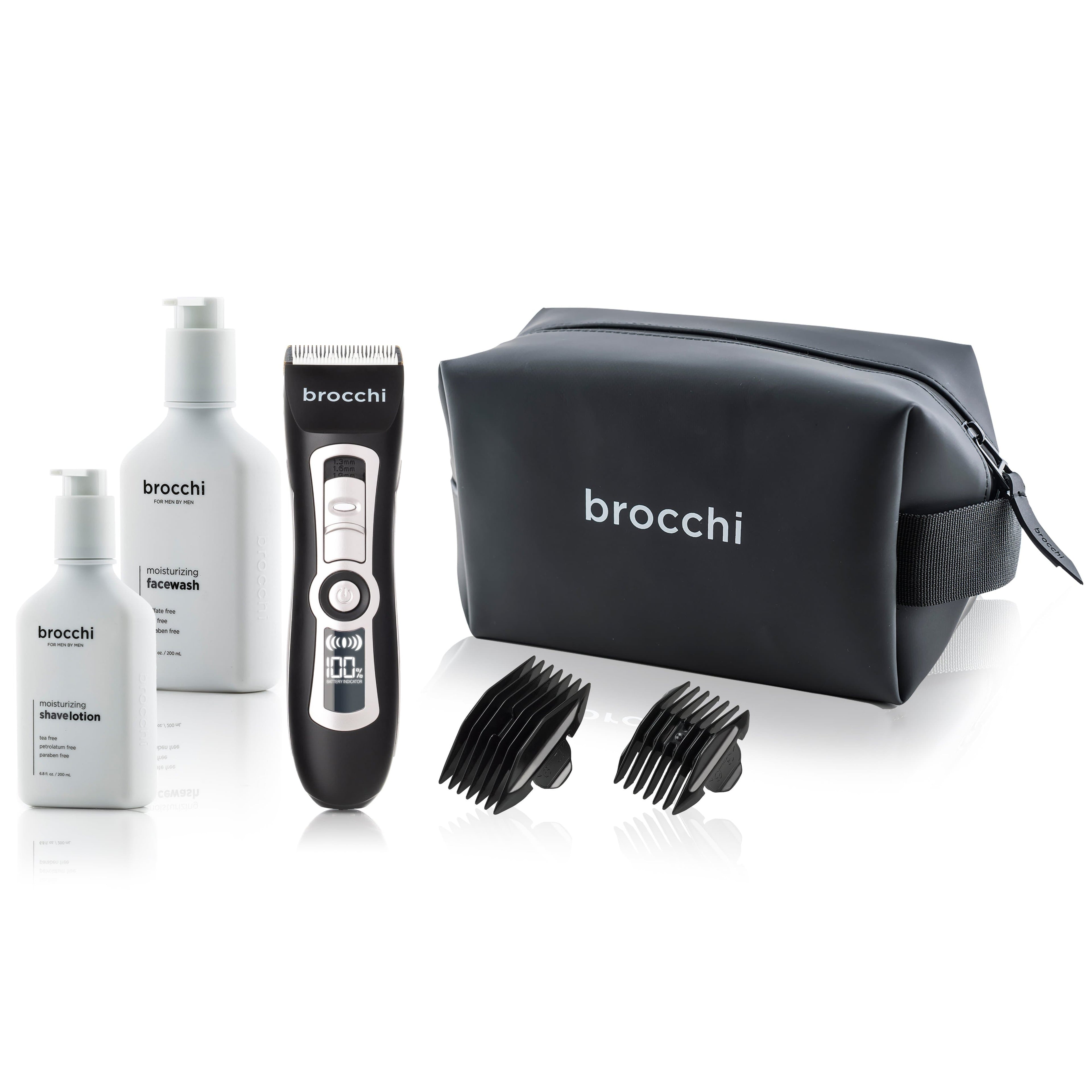 brocchi Shaving Essentials - Digital Trimmer, Face Wash, Shave Lotion &amp; Travel Bag