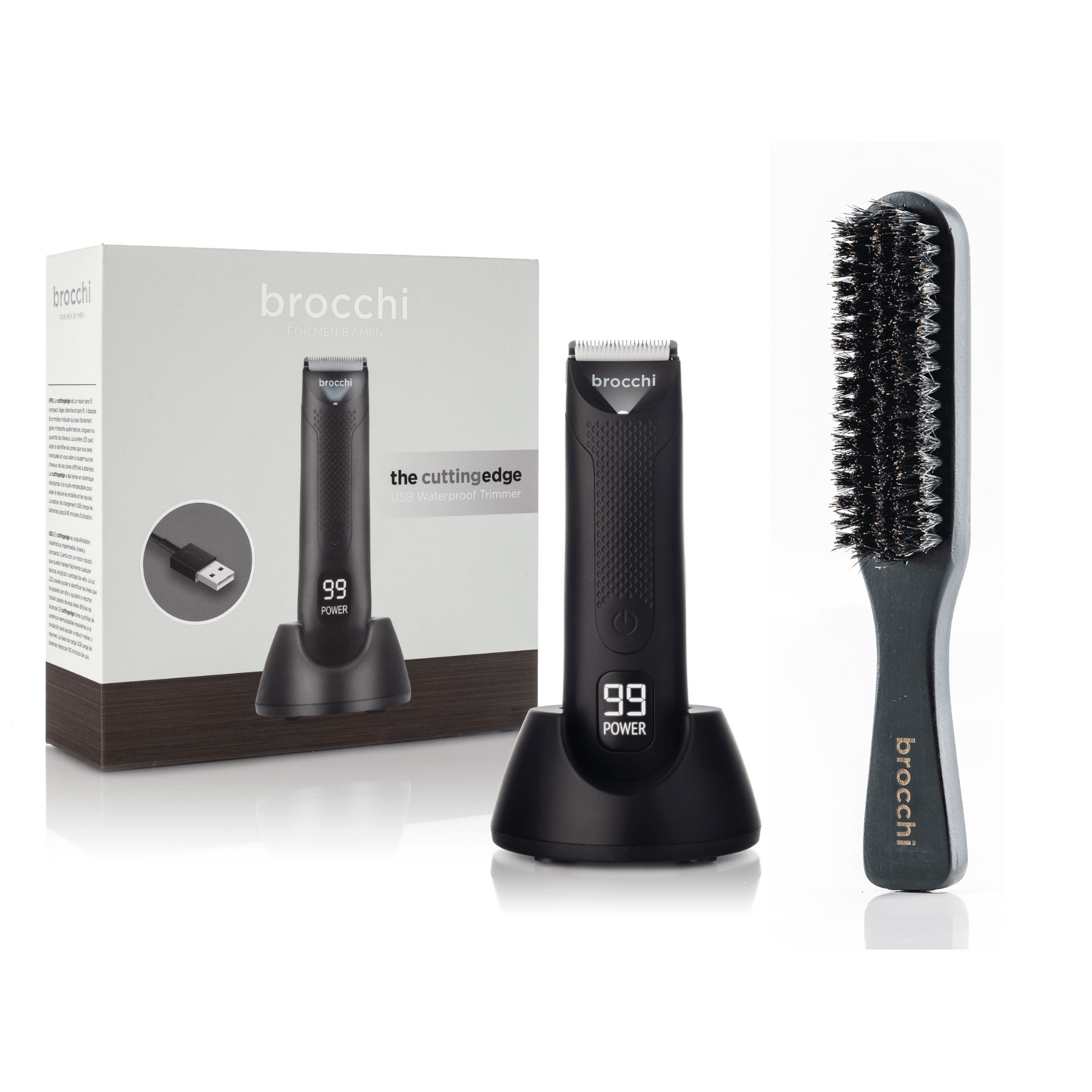 Brocchi The Cutting Edge USB Waterproof Trimmer & Boar Bristle Paddle Brush