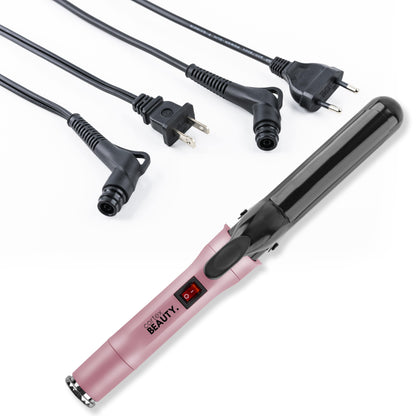 Cortex Beauty Blush Pink Travel Perfect Dual Voltage SWITCH Professional Interchangeable Cord Curling Iron - USA &amp; Euro Cord