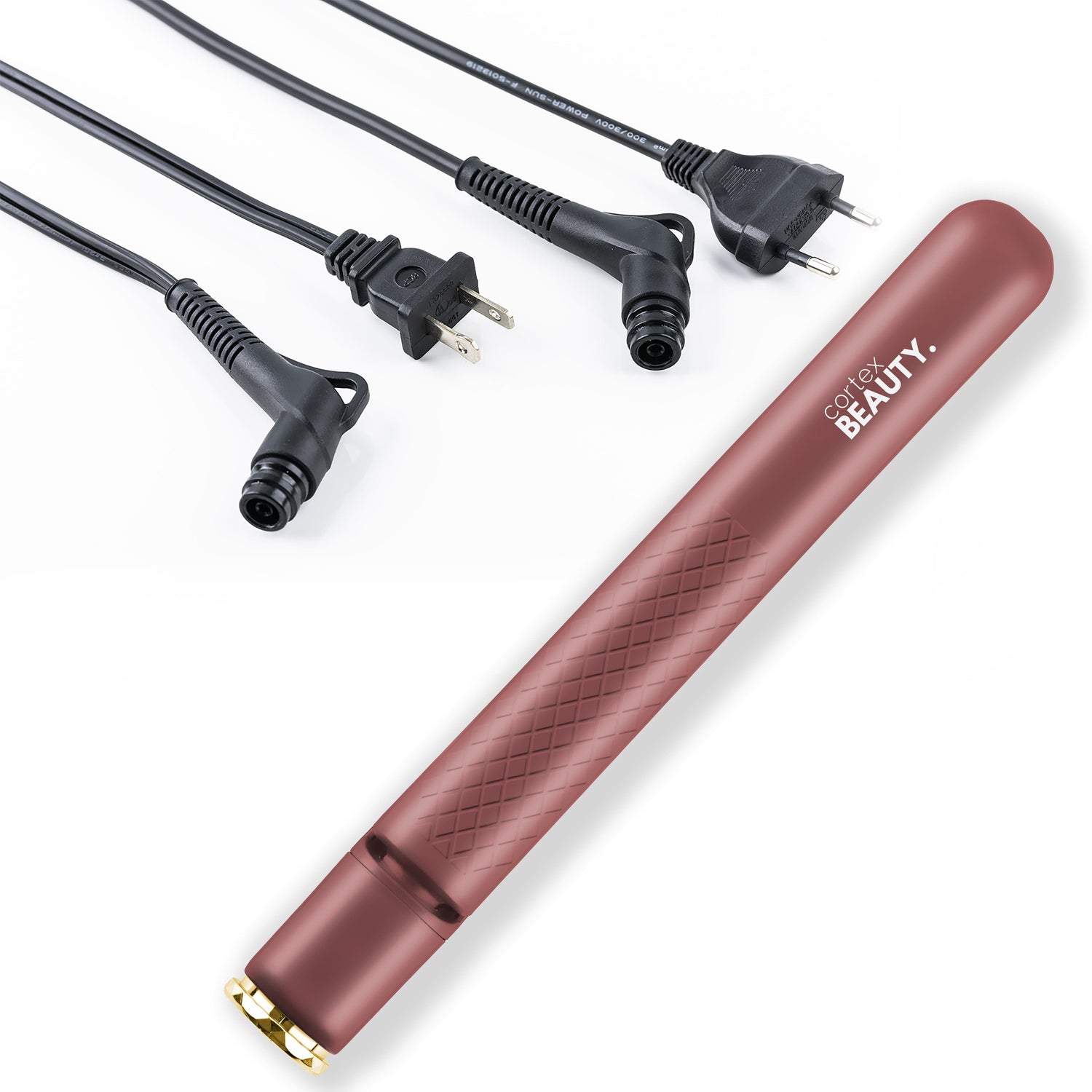Cortex Beauty Crimson Travel Perfect SWITCH Professional Interchangeable Cord Flat Iron - USA &amp; Euro Plug Cord