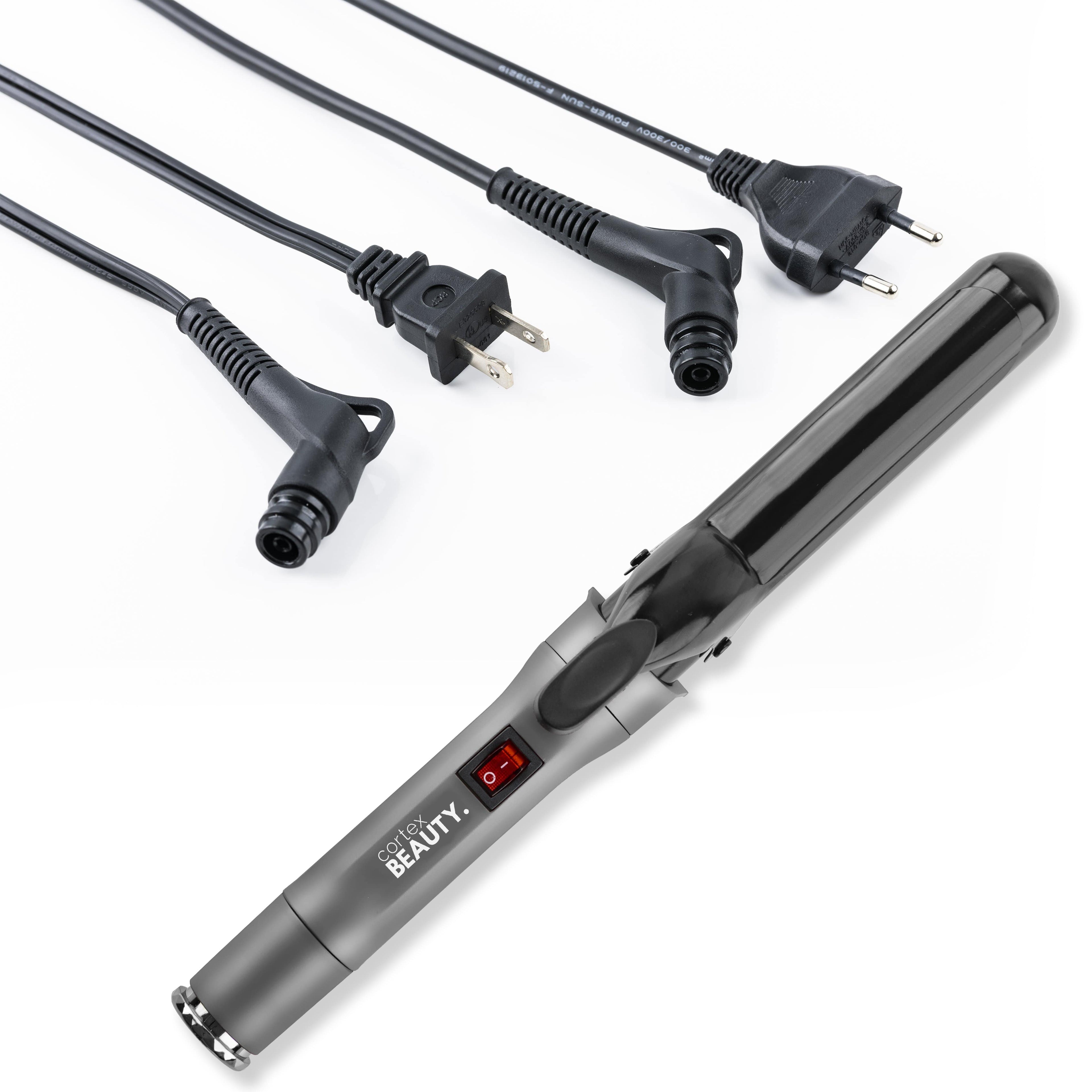 Cortex Beauty Dark Gray Travel Perfect Dual Voltage SWITCH Professional Interchangeable Cord Curling Iron - USA &amp; Euro Cord