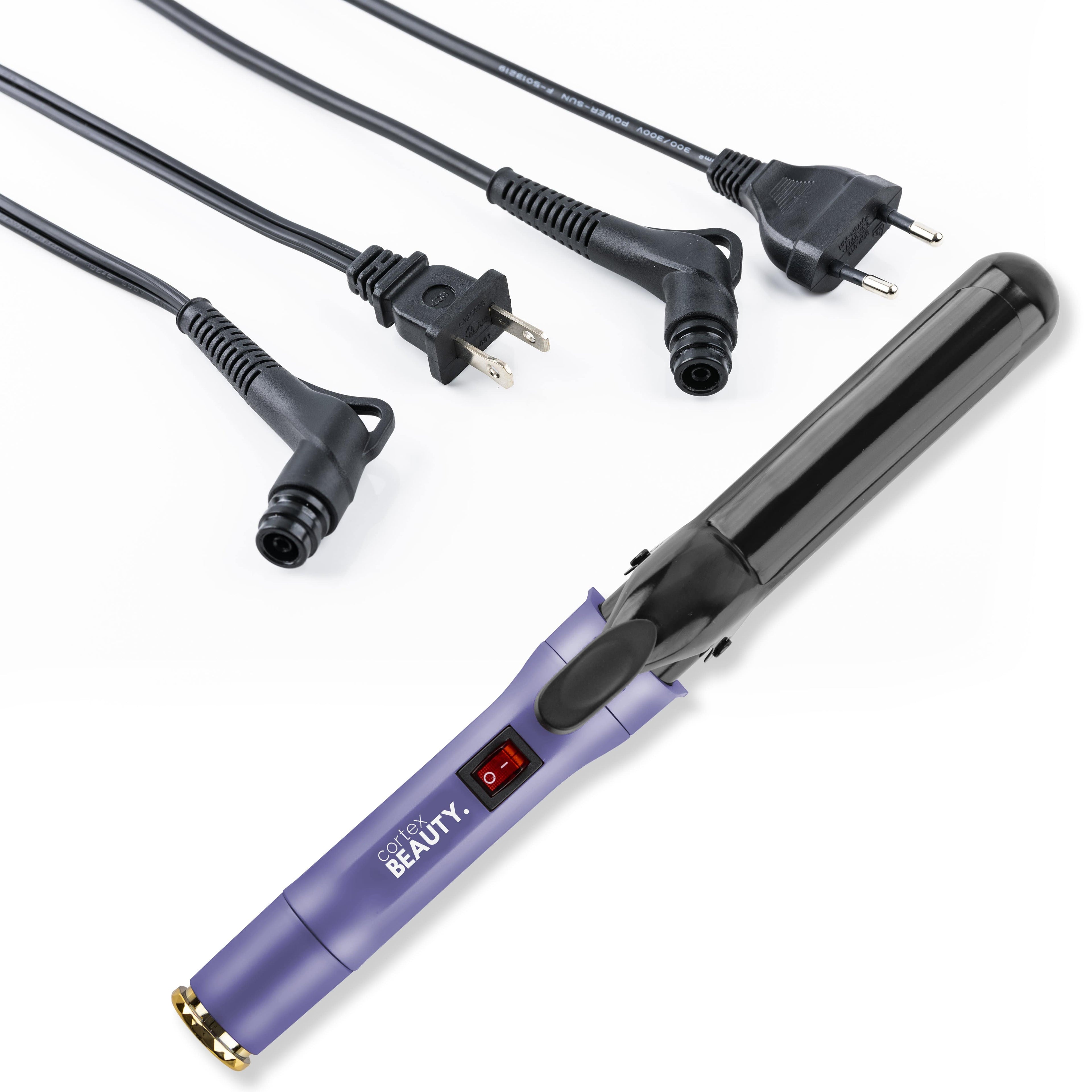 Cortex Beauty Lavender Travel Perfect Dual Voltage SWITCH Professional Interchangeable Cord Curling Iron - USA &amp; Euro Cord