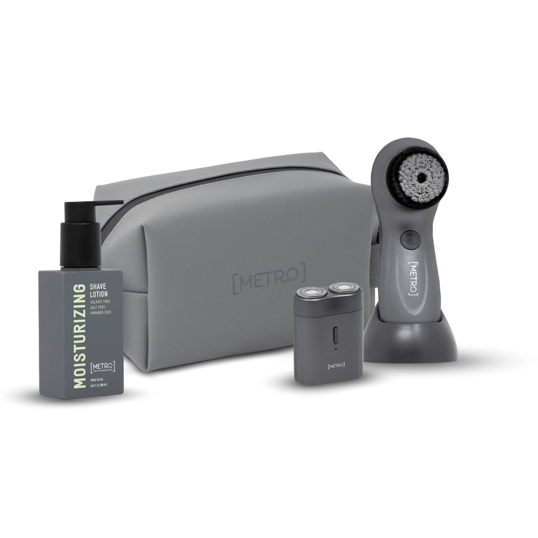 Cortex Beauty MetroMan 100ML Moisturizing Shave Lotion &amp; Waterproof Electric USB Shaver Bundle | Bag &amp; Round Trip Waterproof USB Facial Brush Included