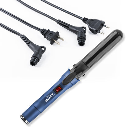 Cortex Beauty True Blue Travel Perfect Dual Voltage SWITCH Professional Interchangeable Cord Curling Iron - USA &amp; Euro Cord