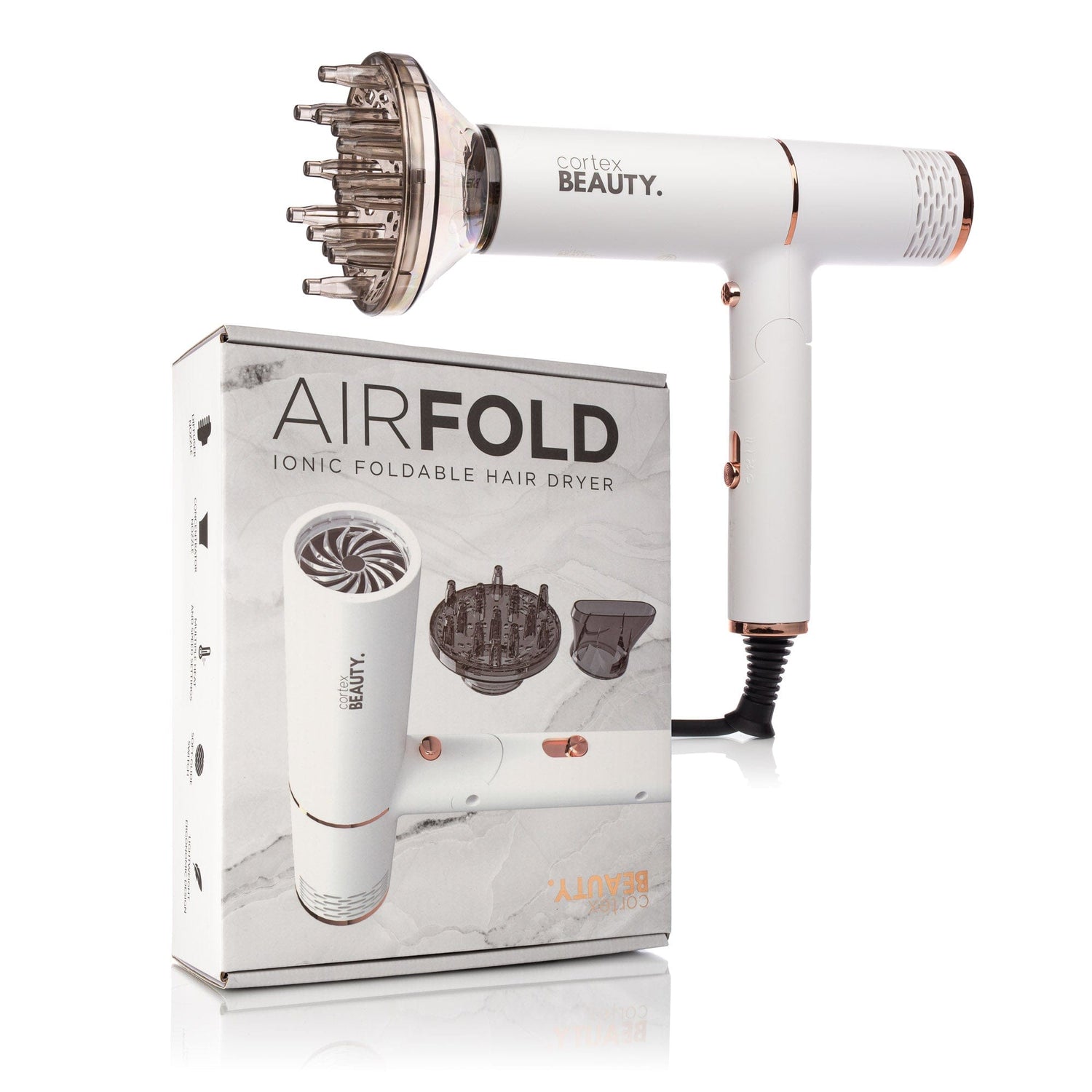 Cortex Beauty White AirFold - Ionic Foldable Dryer  + Nozzle and Diffuser