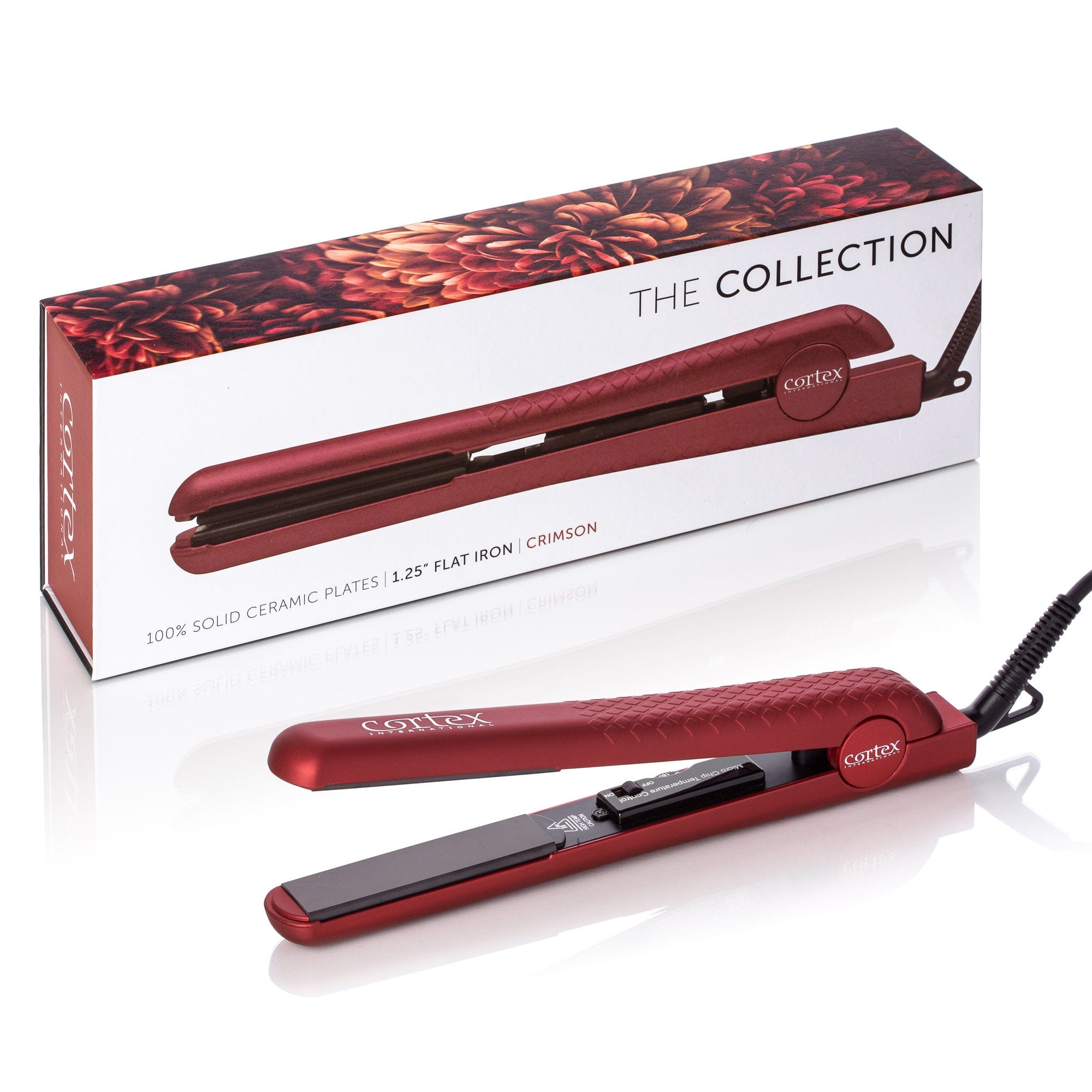 Cortex Beauty Crimson The Collection - 1.25&quot; 100% Solid Ceramic Ionic &amp; Far-Infrared Technology Flat Iron