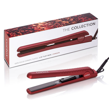Cortex Beauty Crimson The Collection - 1.25&quot; 100% Solid Ceramic Ionic &amp; Far-Infrared Technology Flat Iron