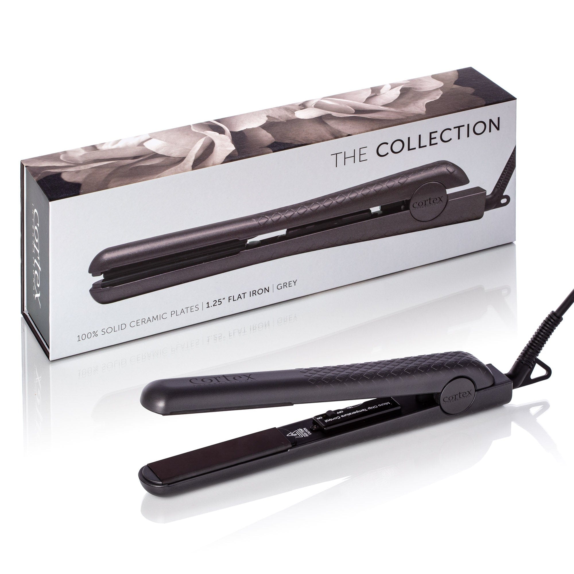 Cortex Beauty Dark Gray The Collection - 1.25&quot; 100% Solid Ceramic Ionic &amp; Far-Infrared Technology Flat Iron
