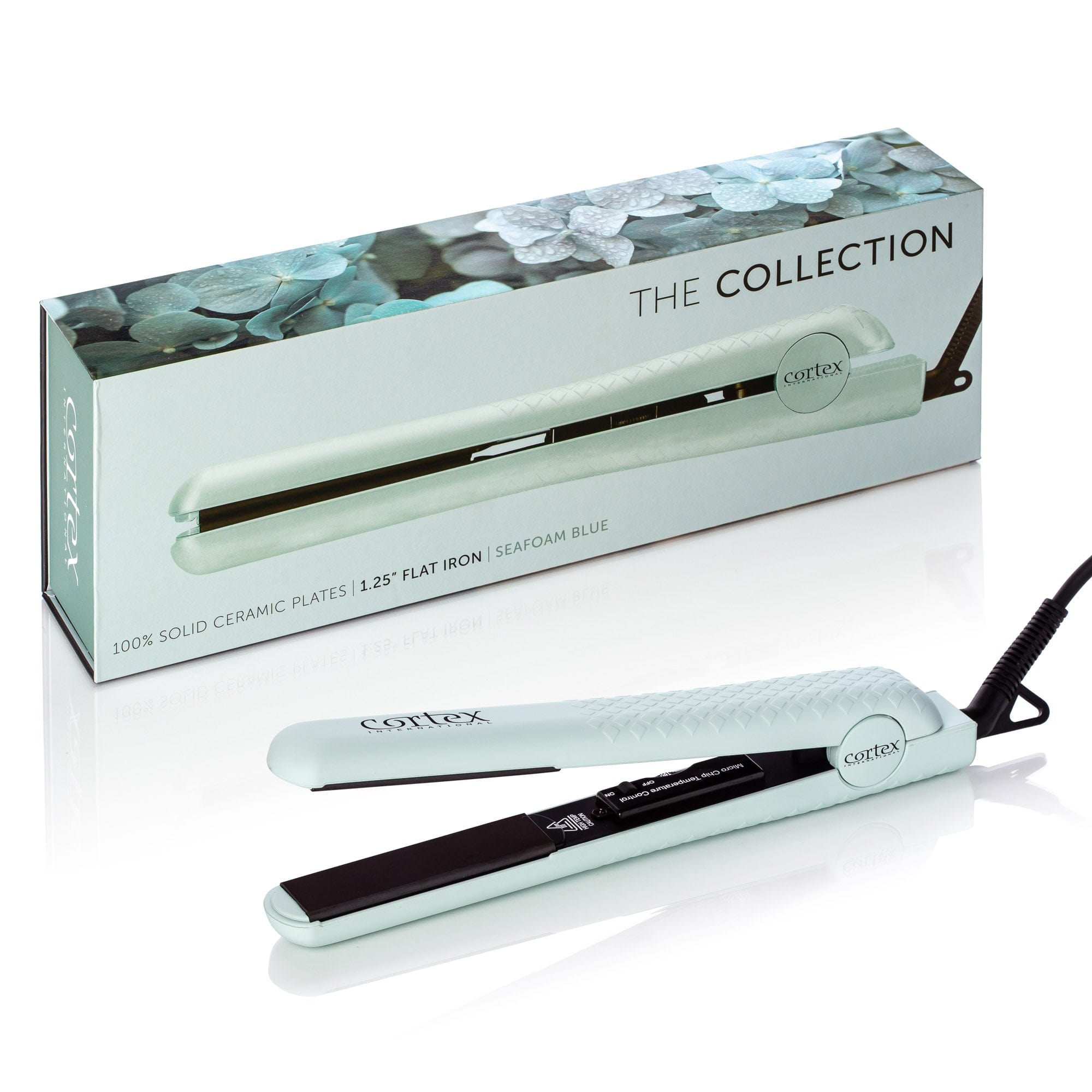 Cortex International Seafoam The Collection - 1.25&quot; 100% Solid Ceramic Ionic &amp; Far-Infrared Technology Flat Iron