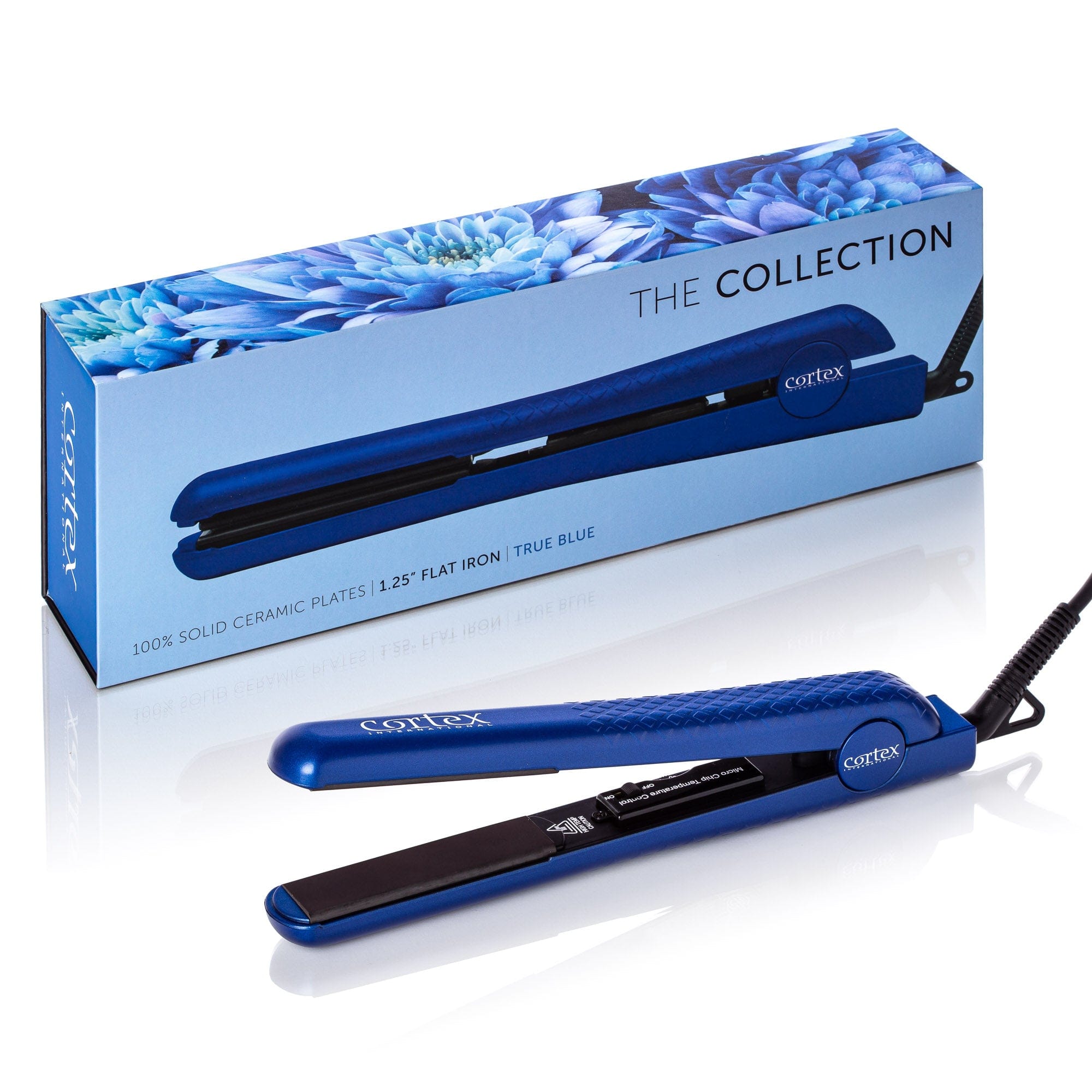Cortex International True Blue The Collection - 1.25&quot; 100% Solid Ceramic Ionic &amp; Far-Infrared Technology Flat Iron