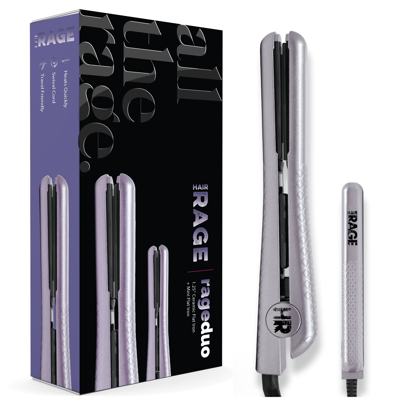 Hair Rage Lavender Perfect Pair Flat Iron Set | Full Size + Mini