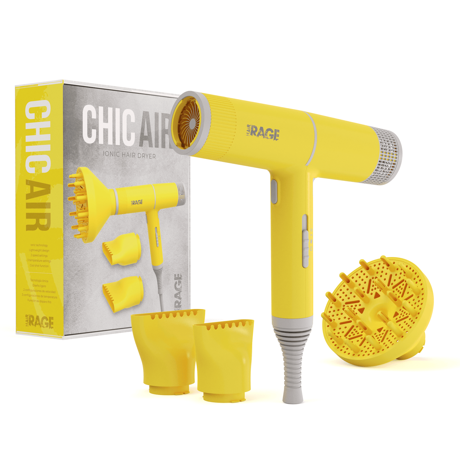 Hair Rage Yellow Chic Air -Blue Ionic Technology for Pro Performance Drying