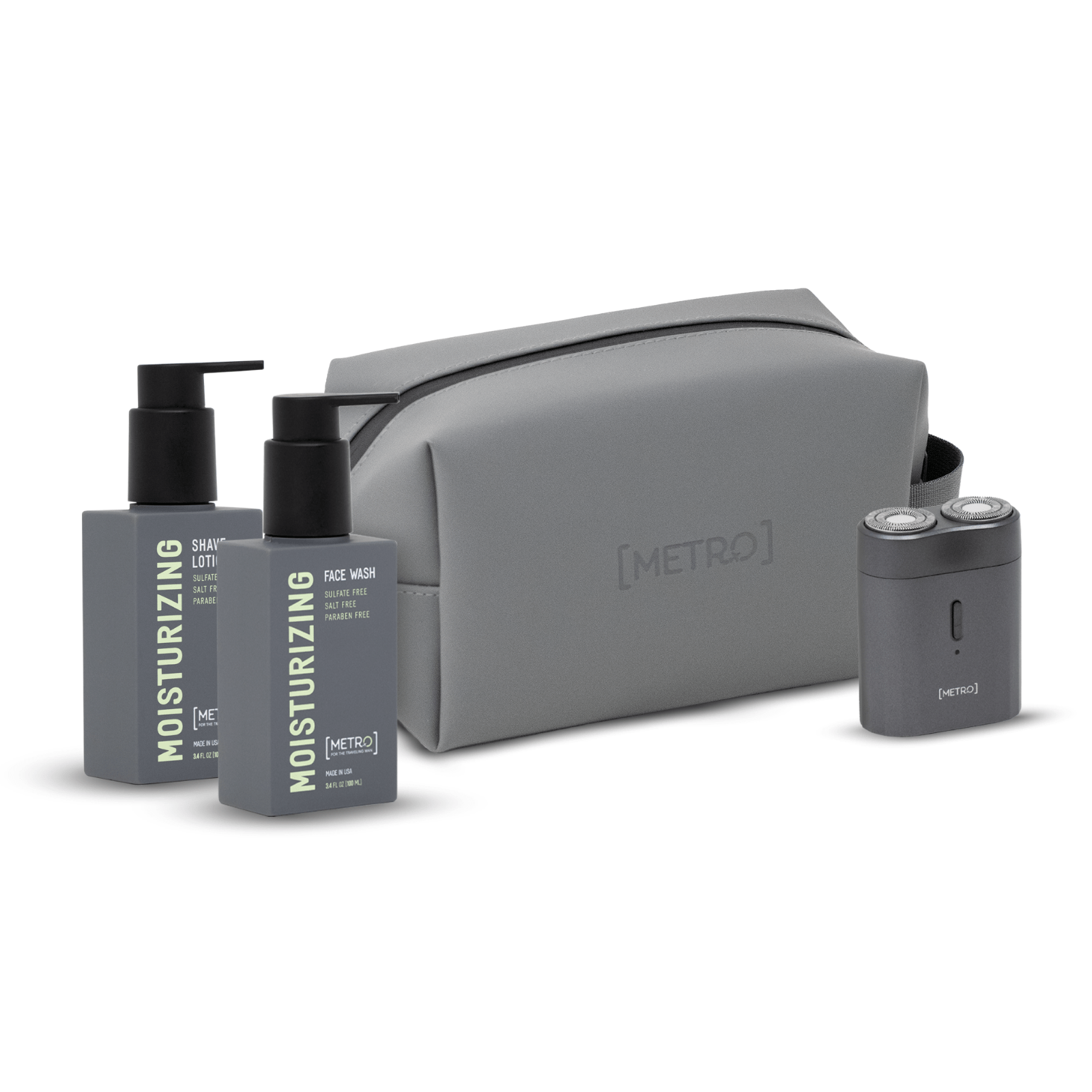 MetroMan MetroMan 100ML Moisturizing Face Wash & Shave Lotion Bundle | Bag & Pilot Waterproof USB Electric Shave Included