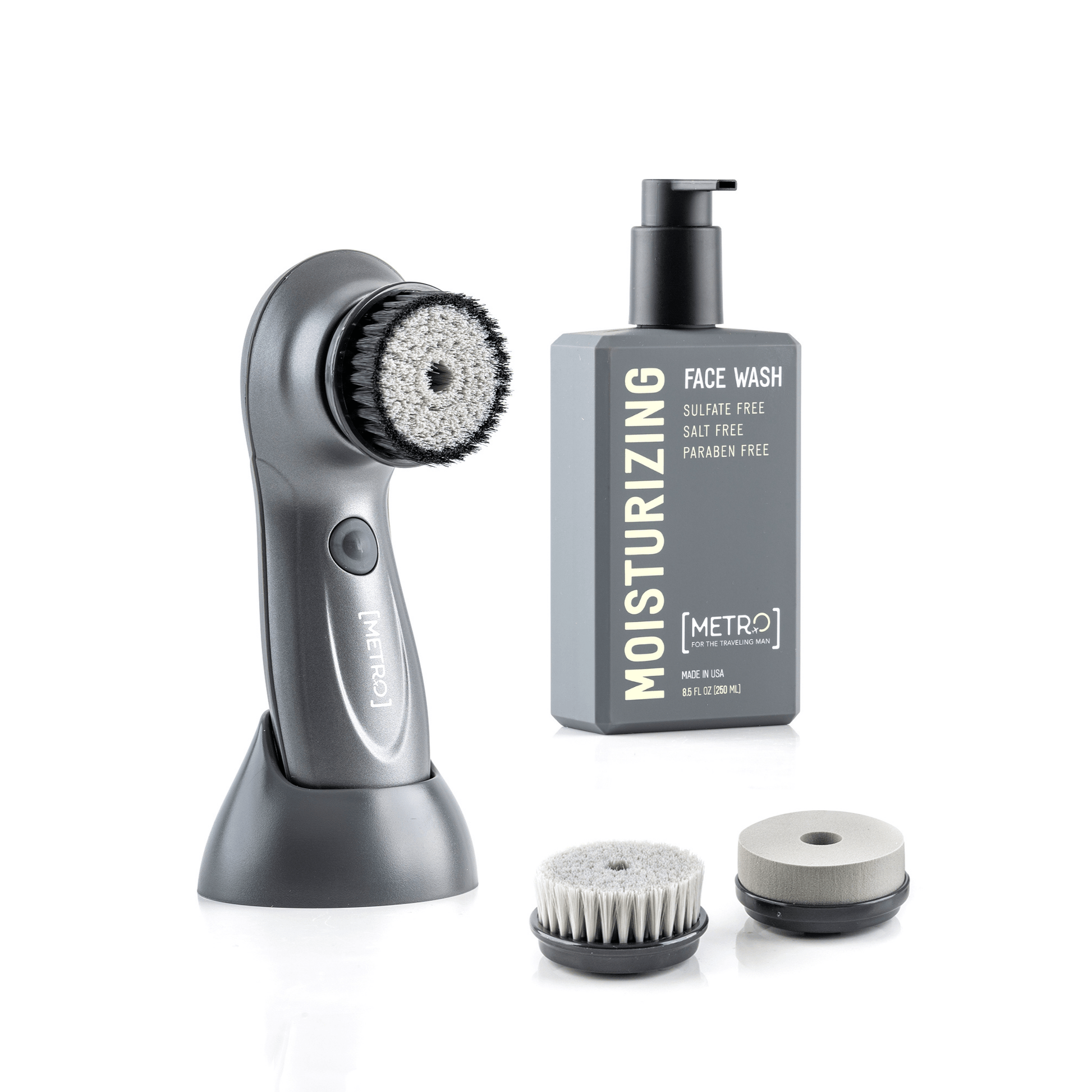 MetroMan Perfect Face - Travel Perfect USB Facial Brush + Moisturizing Face Wash 250ML